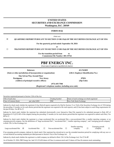 Thumbnail PBF Energy
 Quarterly Report 2024-q3