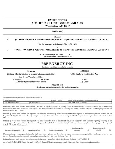 Thumbnail PBF Energy
 Quarterly Report 2025-q1