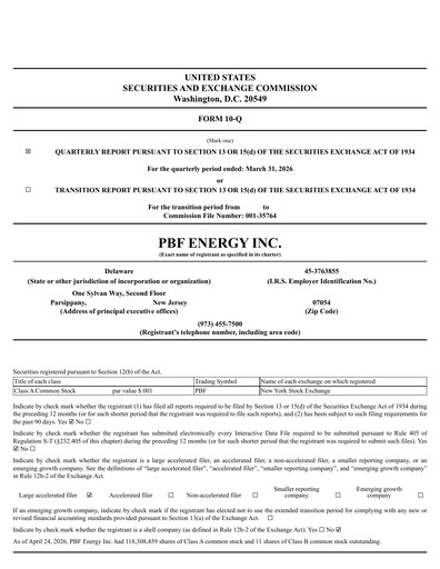 Thumbnail PBF Energy
 Quarterly Report 2026-q1