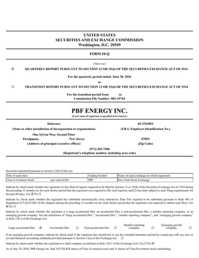 Thumbnail PBF Energy
 Quarterly Report 2026-q2