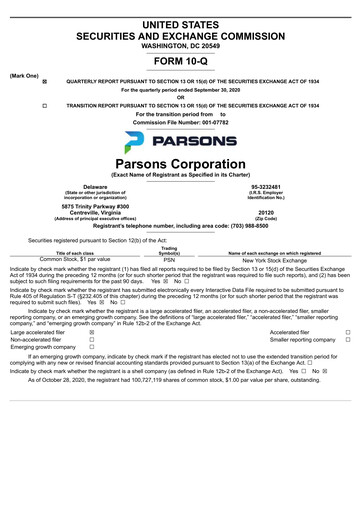 Miniature Parsons Rapport trimestriel 2020-q3