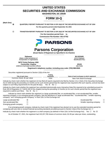 Miniature Parsons Rapport trimestriel 2021-q3