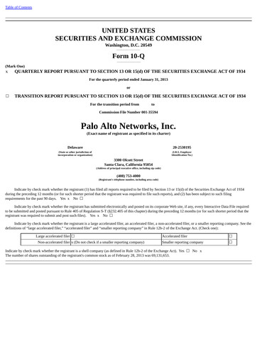 Thumbnail Palo Alto Networks
 Quarterly Report 2013-q1