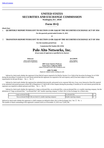 Thumbnail Palo Alto Networks
 Quarterly Report 2014-q1