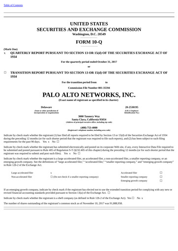 Thumbnail Palo Alto Networks
 Quarterly Report 2018-q1