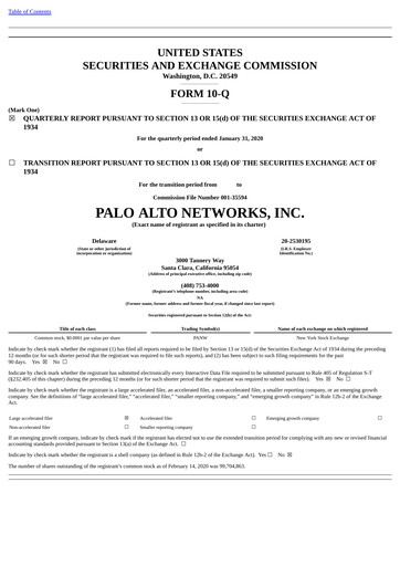 Thumbnail Palo Alto Networks
 Quarterly Report 2020-q1