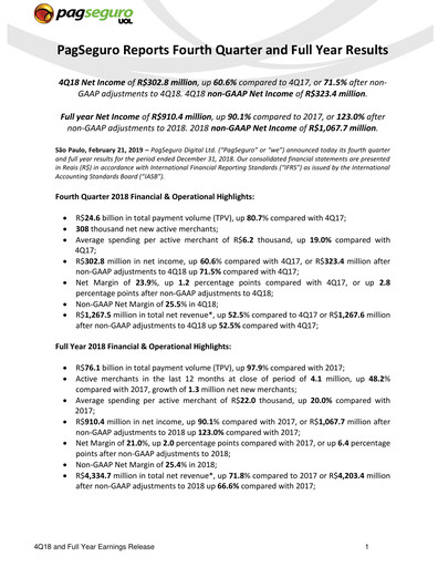 Miniature PagSeguro Rapport trimestriel 2018-q4