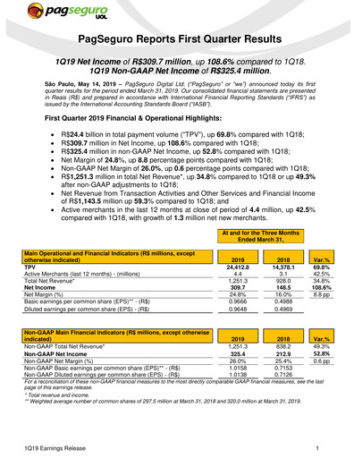 Miniature PagSeguro Rapport trimestriel 2019-q1