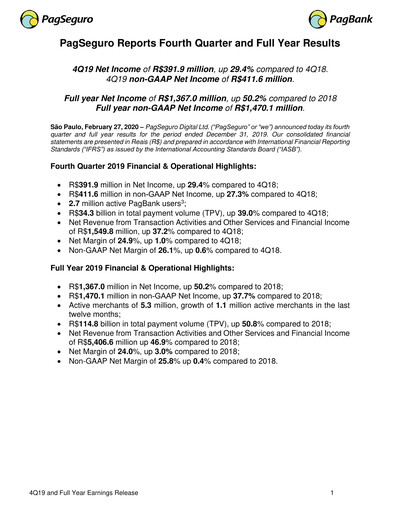 Miniature PagSeguro Rapport trimestriel 2019-q4