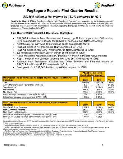Miniature PagSeguro Rapport trimestriel 2020-q1