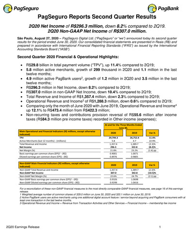 Miniature PagSeguro Rapport trimestriel 2020-q2