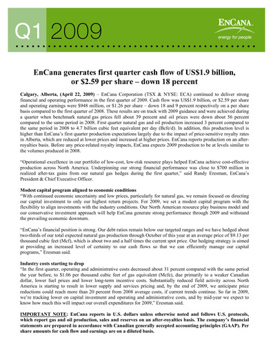 Vorschaubild Ovintiv Quartalsbericht 2009-q1