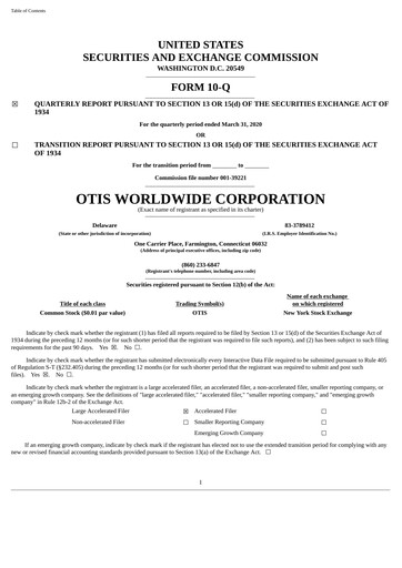 Thumbnail Otis Worldwide Quarterly Report 2020-q1