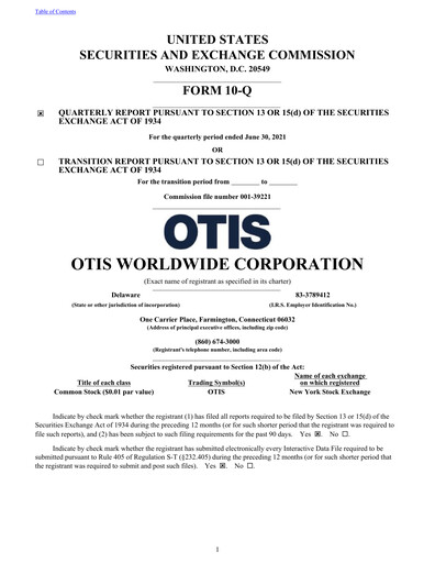 Thumbnail Otis Worldwide Quarterly Report 2021-q2