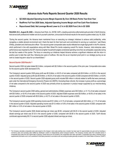 Thumbnail Advance Auto Parts
 Quarterly Report 2026-q2