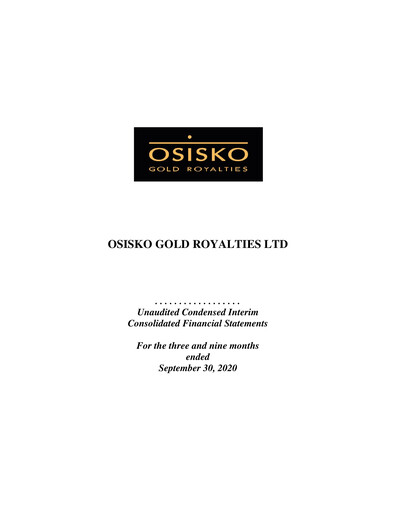 Miniature OR Royalties
 Bilan financier 2020-q3