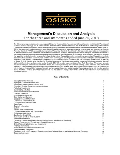 Miniature OR Royalties
 Rapport trimestriel 2018-q2