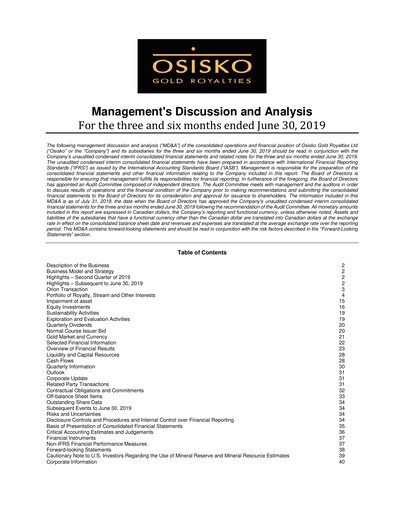 Miniature OR Royalties
 Rapport trimestriel 2019-q2