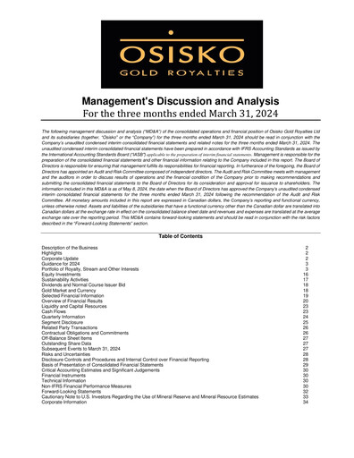 Miniature OR Royalties
 Rapport trimestriel 2024-q1