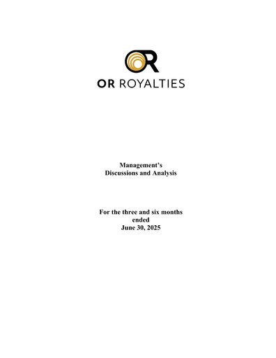 Miniature OR Royalties
 Rapport trimestriel 2025-q2
