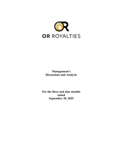 Miniature OR Royalties
 Rapport trimestriel 2025-q3