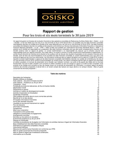 Miniature OR Royalties
 Rapport trimestriel 2019-q2