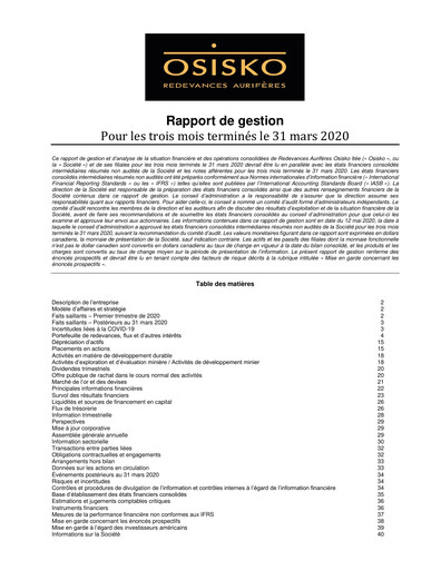 Miniature OR Royalties
 Rapport trimestriel 2020-q1