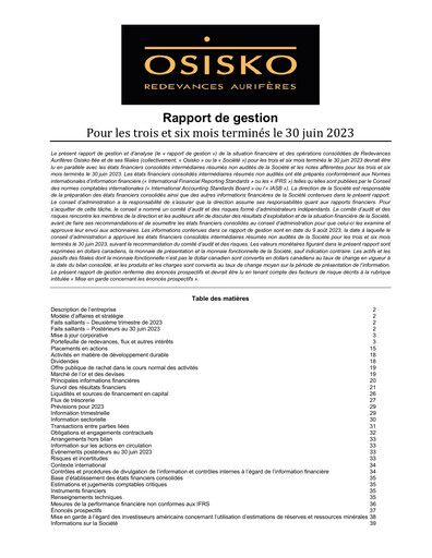 Miniature OR Royalties
 Rapport trimestriel 2023-q2