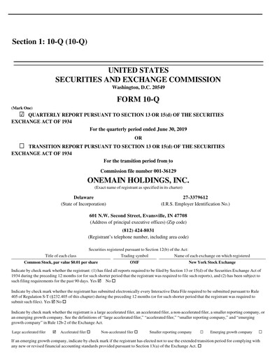 Thumbnail OneMain Financial
 Quarterly Report 2019-q2