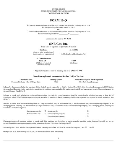 Thumbnail ONE Gas
 Quarterly Report 2025-q1