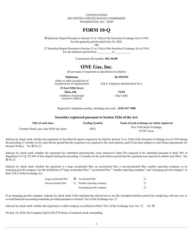 Thumbnail ONE Gas
 Quarterly Report 2026-q2