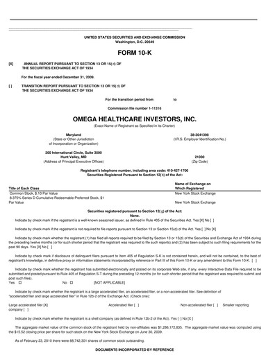 Thumbnail Omega Healthcare Investors Annual Report 2009