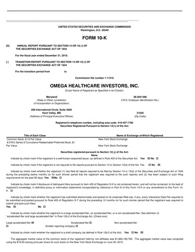 Thumbnail Omega Healthcare Investors Annual Report 2010