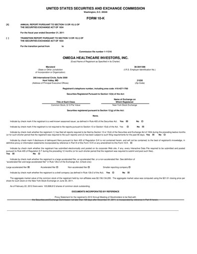 Thumbnail Omega Healthcare Investors Annual Report 2011