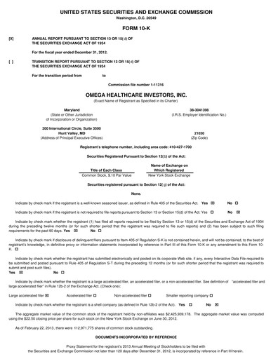 Thumbnail Omega Healthcare Investors Annual Report 2012