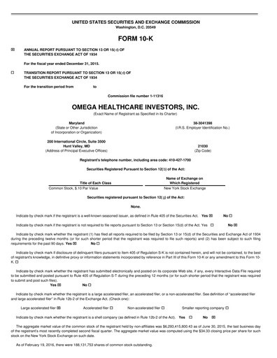 Thumbnail Omega Healthcare Investors Annual Report 2015