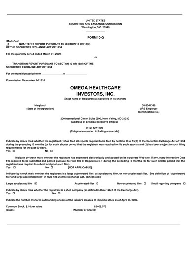 Thumbnail Omega Healthcare Investors Quarterly Report 2009-q1