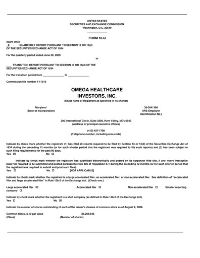 Thumbnail Omega Healthcare Investors Quarterly Report 2009-q2