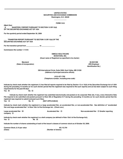 Thumbnail Omega Healthcare Investors Quarterly Report 2009-q3
