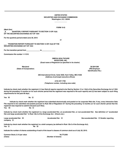 Thumbnail Omega Healthcare Investors Quarterly Report 2010-q2