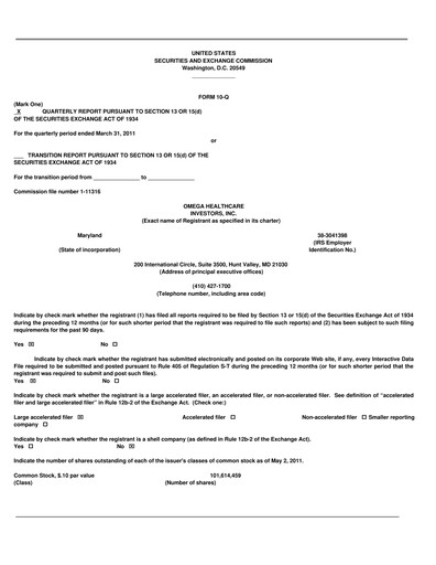 Thumbnail Omega Healthcare Investors Quarterly Report 2011-q1