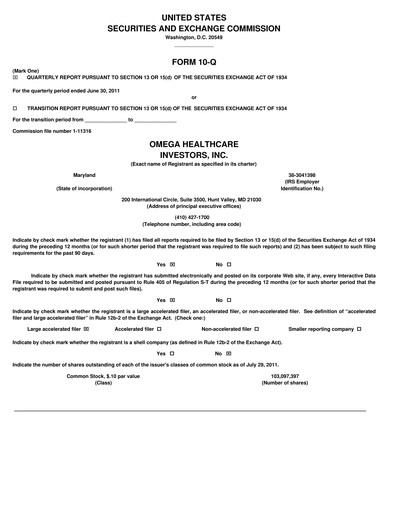 Thumbnail Omega Healthcare Investors Quarterly Report 2011-q2