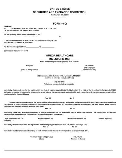 Thumbnail Omega Healthcare Investors Quarterly Report 2011-q3