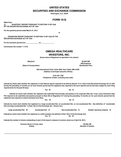 Thumbnail Omega Healthcare Investors Quarterly Report 2012-q1