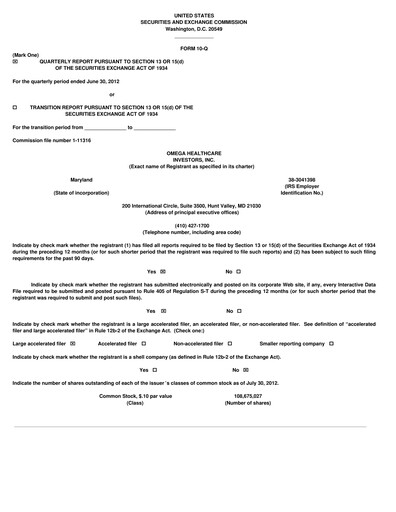Thumbnail Omega Healthcare Investors Quarterly Report 2012-q2