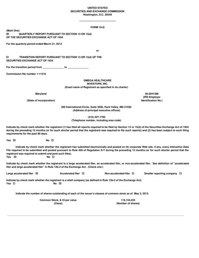 Thumbnail Omega Healthcare Investors Quarterly Report 2013-q1