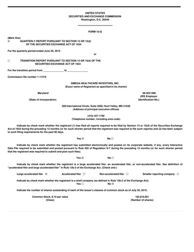 Thumbnail Omega Healthcare Investors Quarterly Report 2015-q2