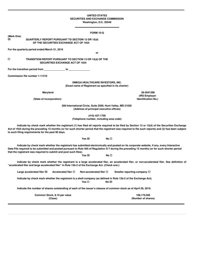Thumbnail Omega Healthcare Investors Quarterly Report 2016-q1