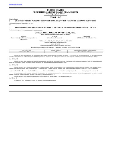 Thumbnail Omega Healthcare Investors Quarterly Report 2021-q1