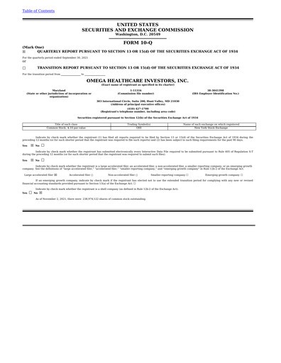 Thumbnail Omega Healthcare Investors Quarterly Report 2021-q3